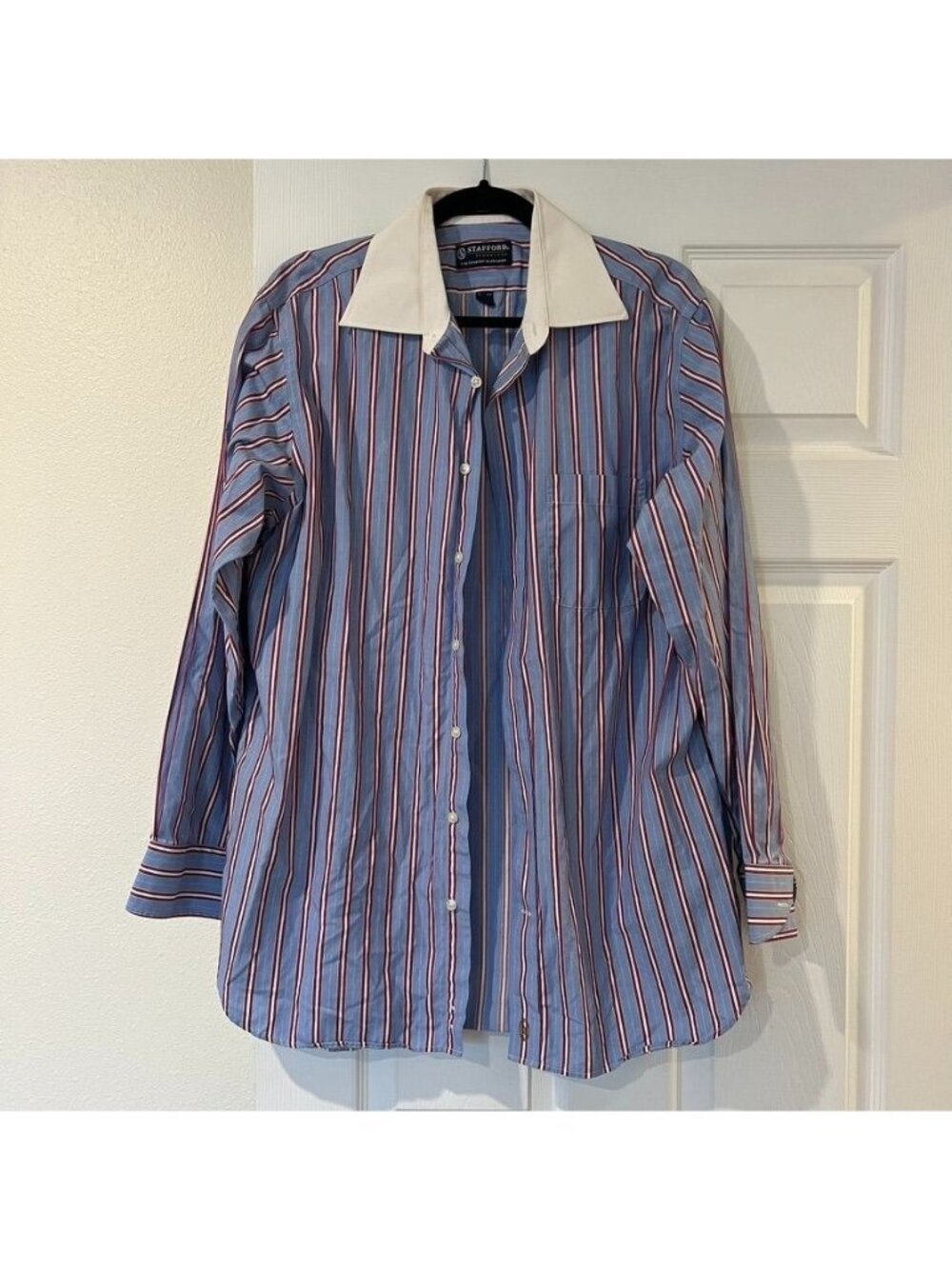 Preppy Classic Button Front Stripe Polo Shirt Size 16 1/2 34/35 Old Money